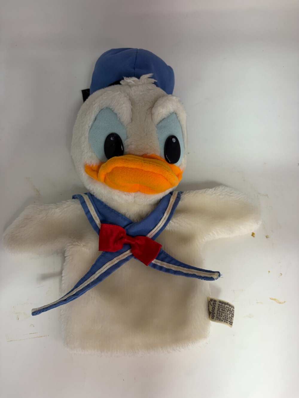 Vintage Disney Applause Donald Duck Plush Hand Puppet Sailor Hat Bow Tie